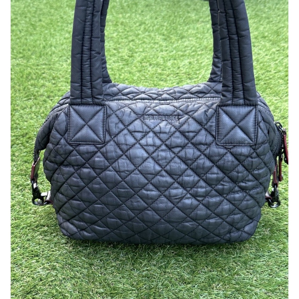MZ Wallace Medium Sutton Black Quilted Tote Bag Zip Closure * NO SHOULDER STrAP"